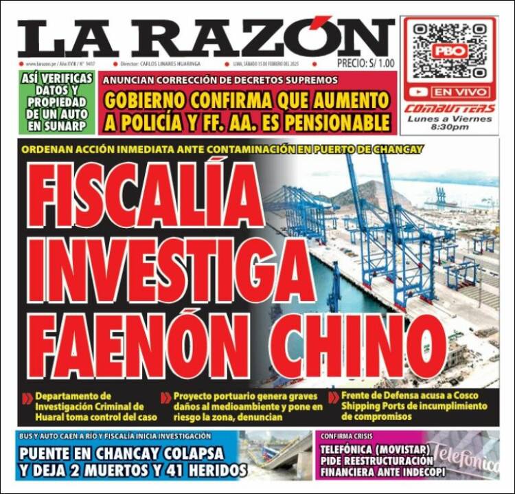 Portada de La Razón (Perú)