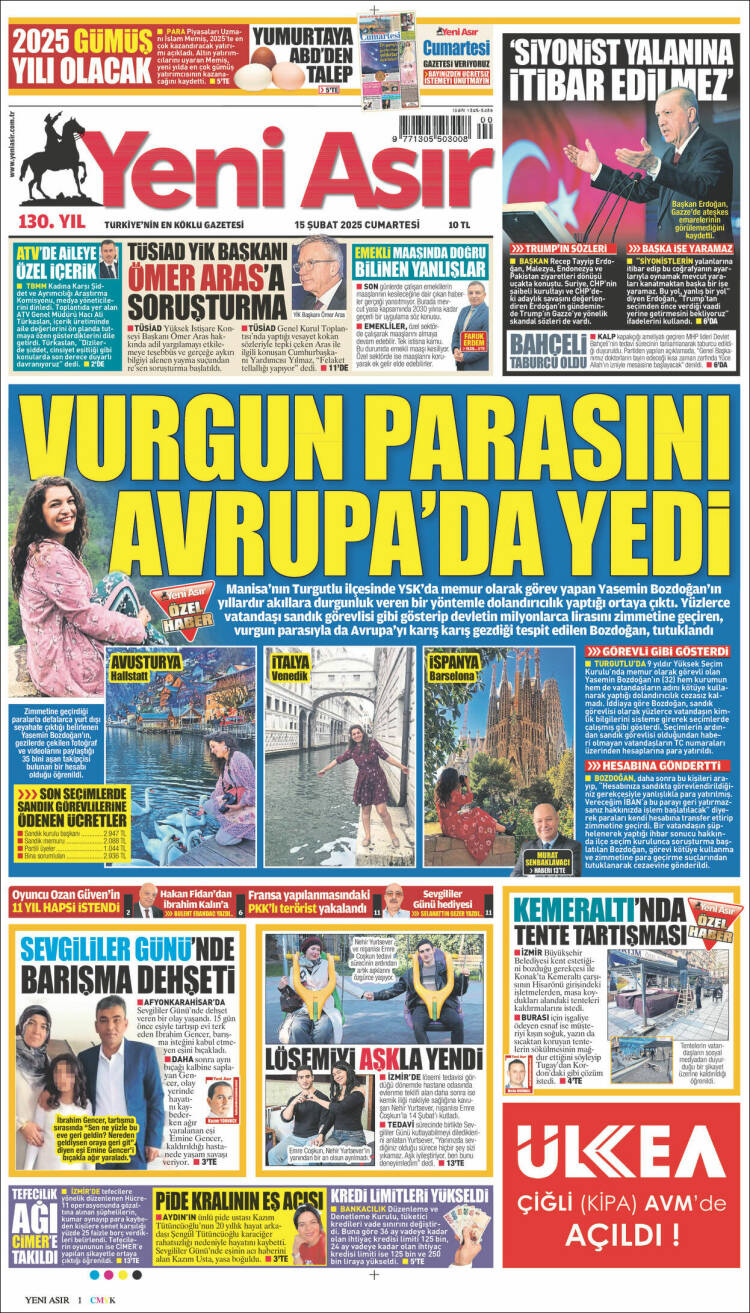 Portada de Yeni Asır (Turqu&iacute;a)