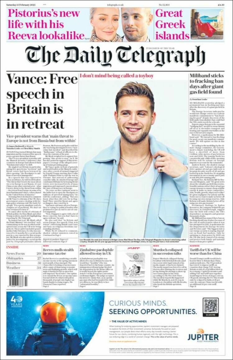 Portada de Daily Telegraph (Reino Unido)