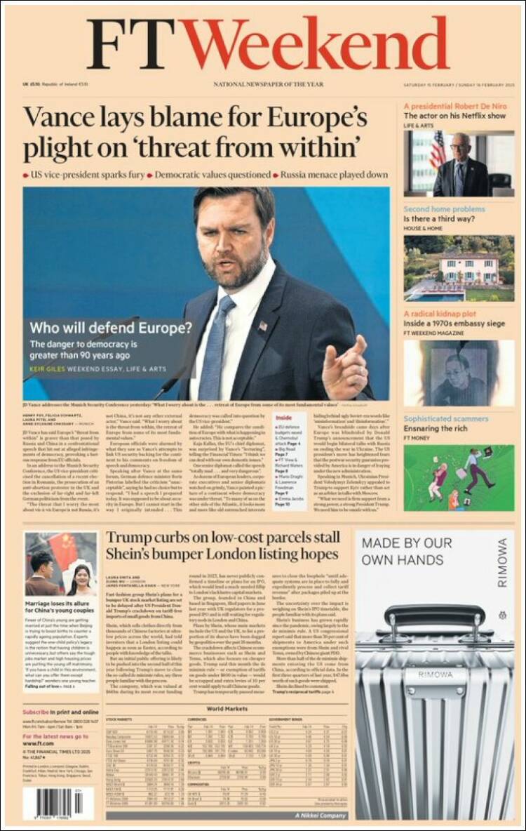 Portada de Financial Times (Reino Unido)