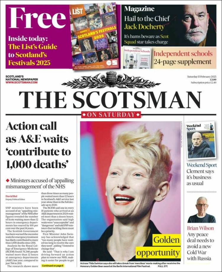 Portada de The Scotsman (Reino Unido)