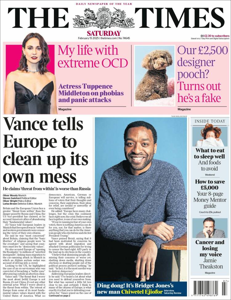 Portada de The Times (Reino Unido)