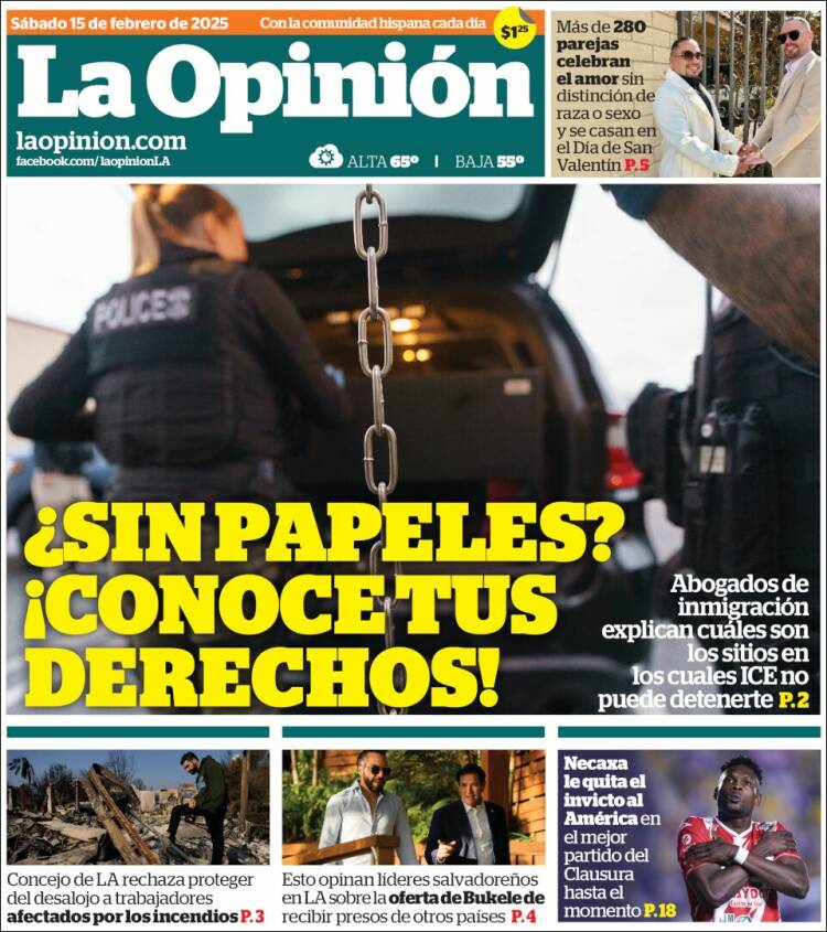 Portada de La Opinión (USA)