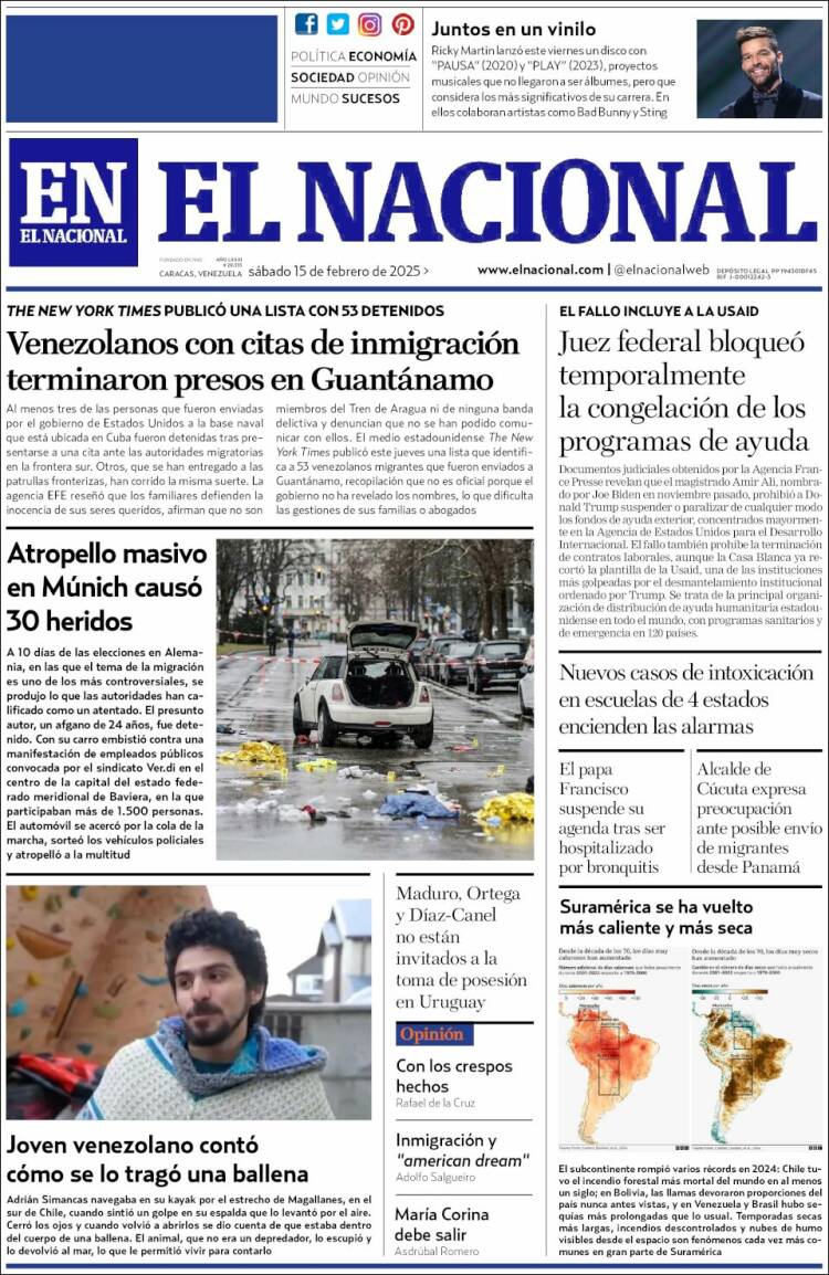 Portada de El Nacional (Venezuela)