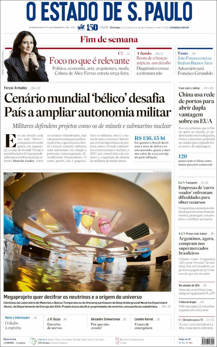 Portada de O Estado de São Paulo (Brasil)