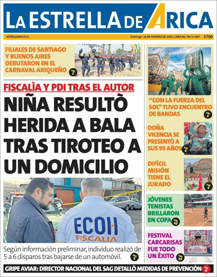 Portada de La Estrella de Arica (Chile)