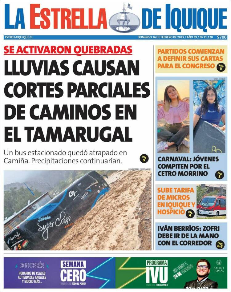 Portada de La Estrella de Iquique (Chile)