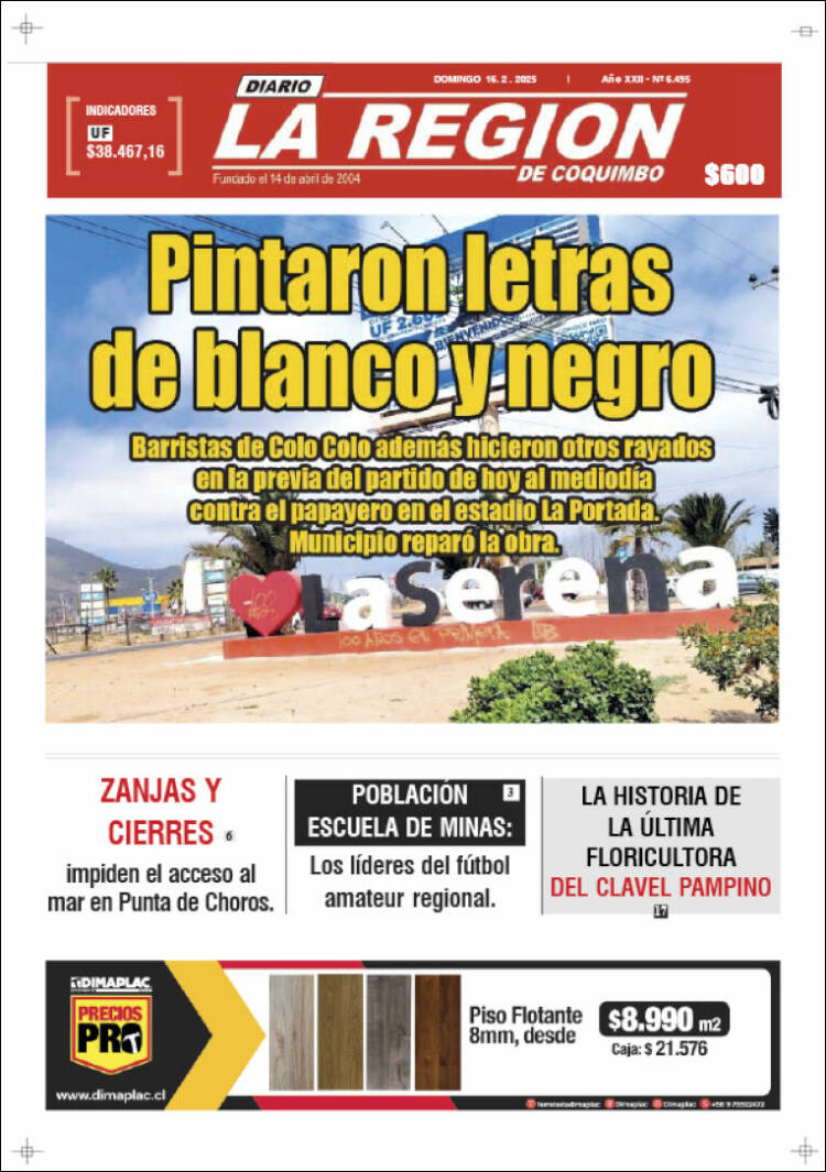 Portada de Diario La Región de Coquimbo (Chile)