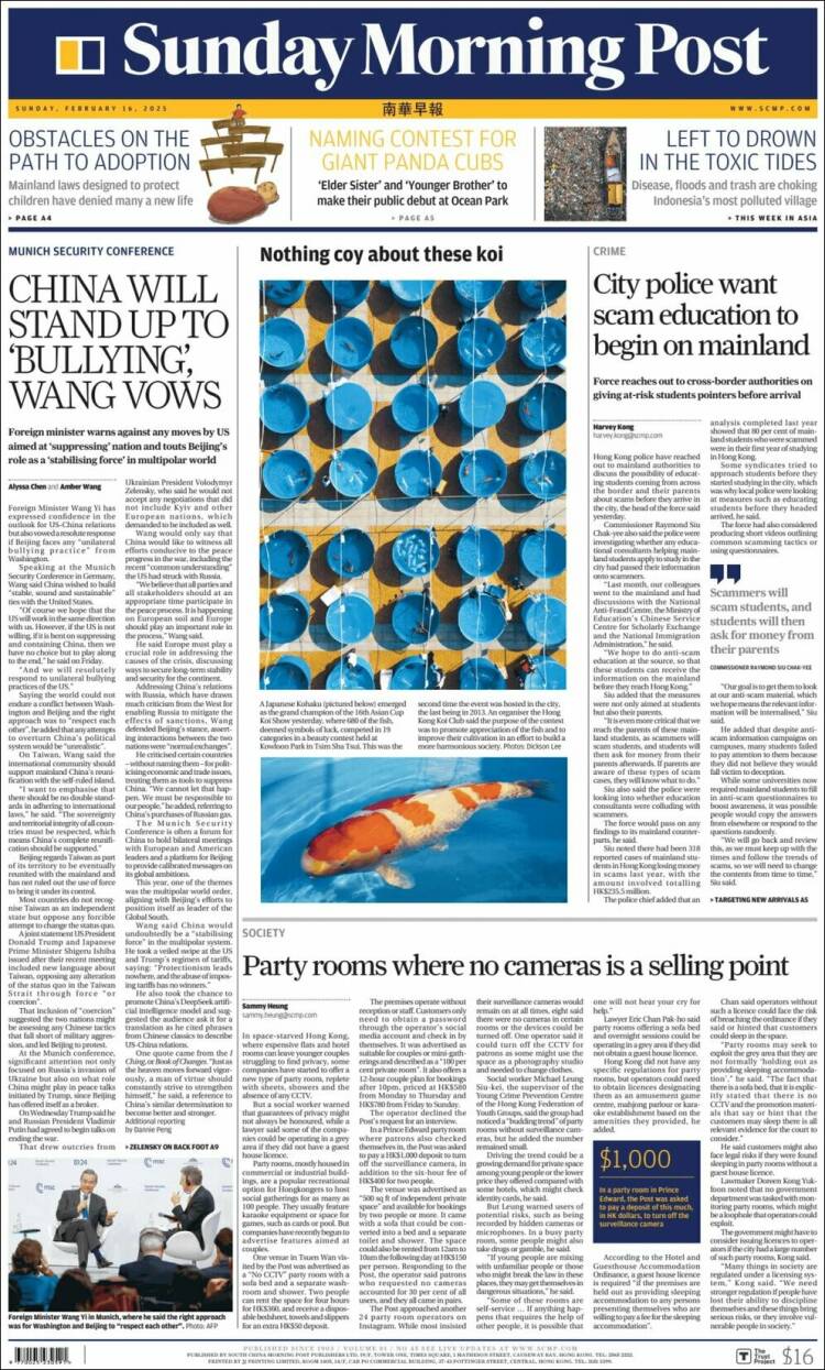 Portada de South China Morning Post (China)