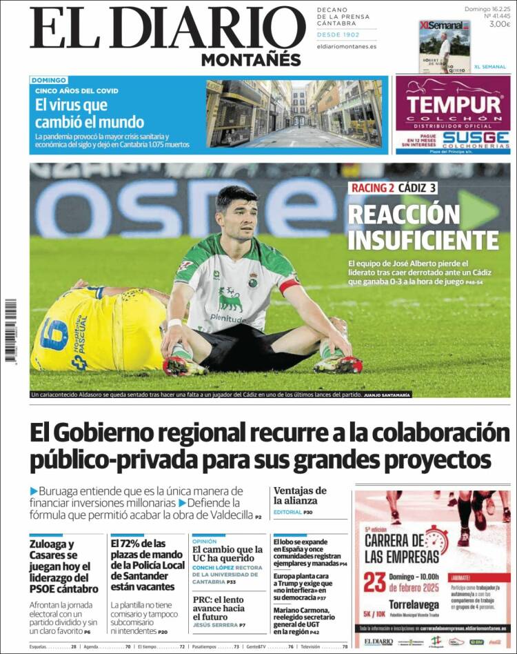 Portada de El Diario Montañés (España)