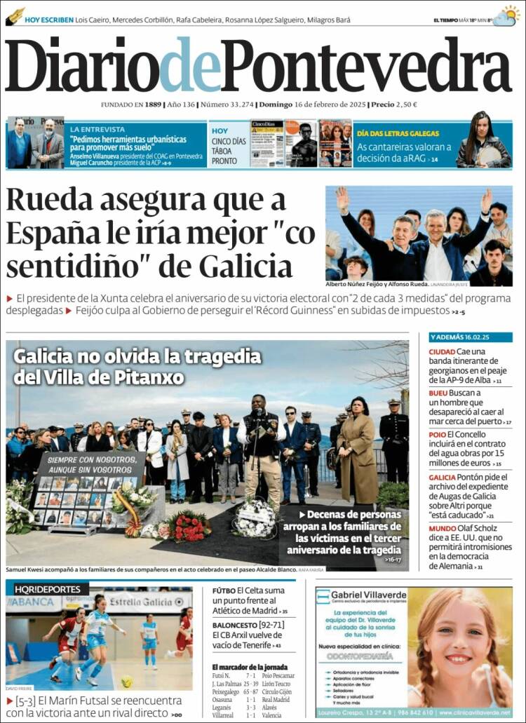 Portada de Diario de Pontevedra (España)