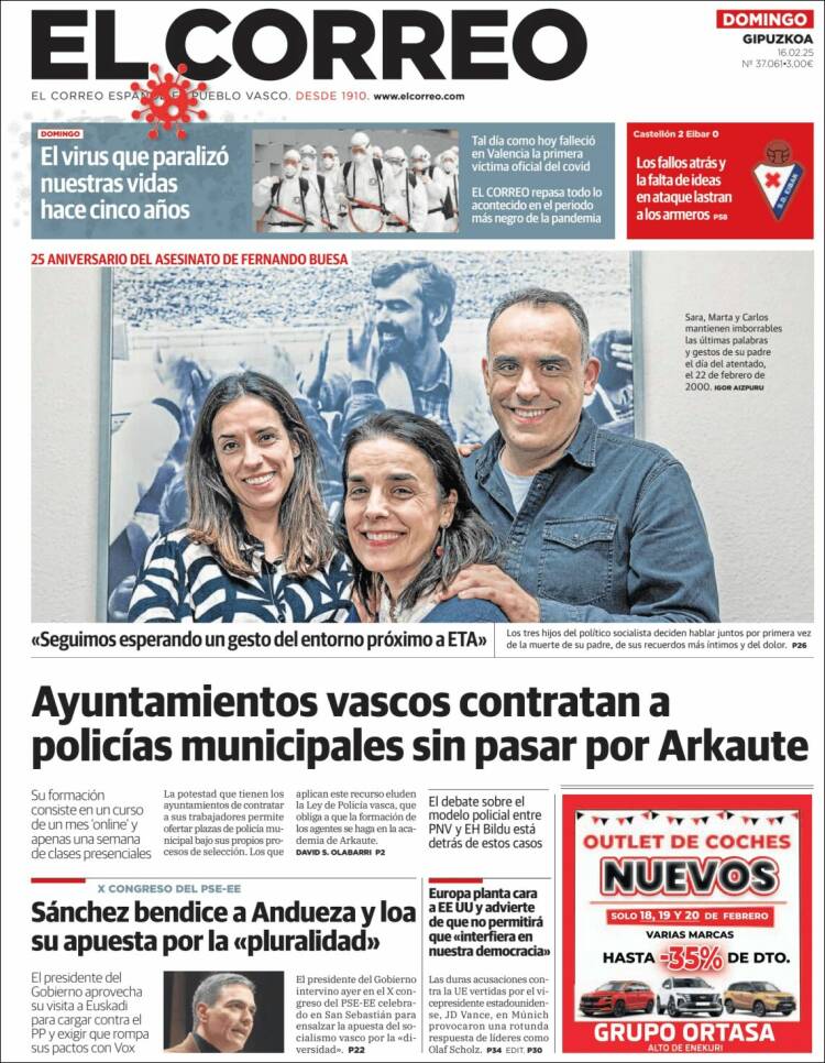 Portada de El Correo - Guipuzcoa (España)