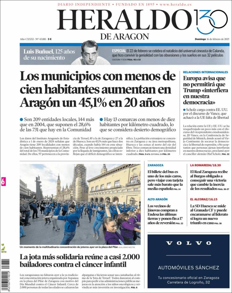 Portada de Heraldo de Aragón (España)