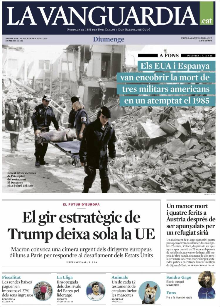 Portada de La Vanguardia (España)