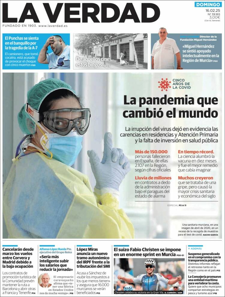 Portada de La Verdad de Murcia (España)