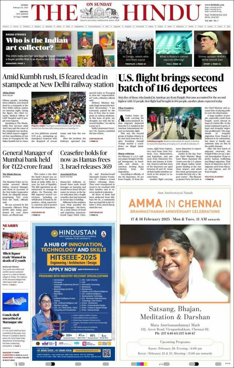 Portada de The Hindu (India)