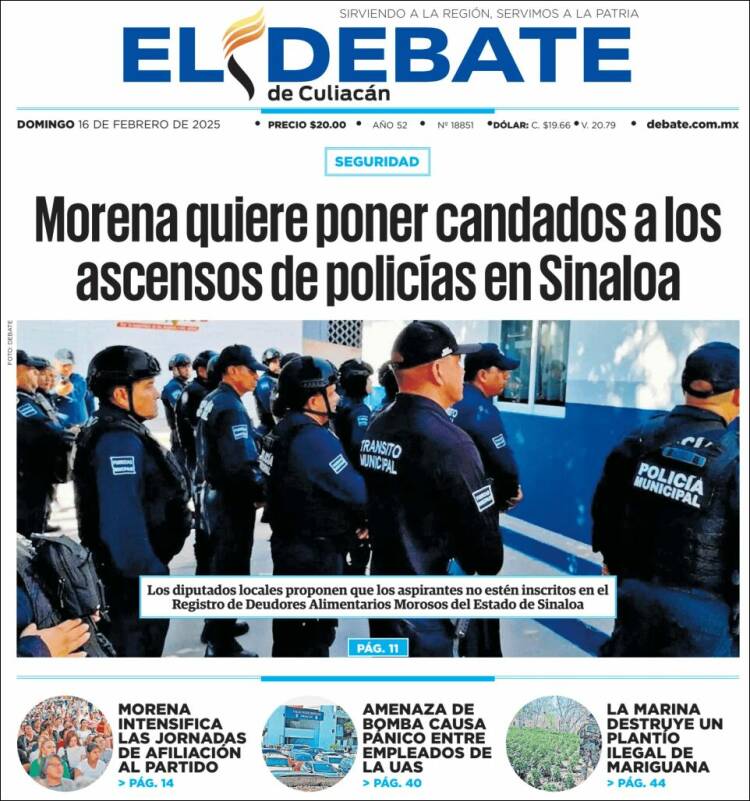 Portada de El Debate de Culiacán (México)