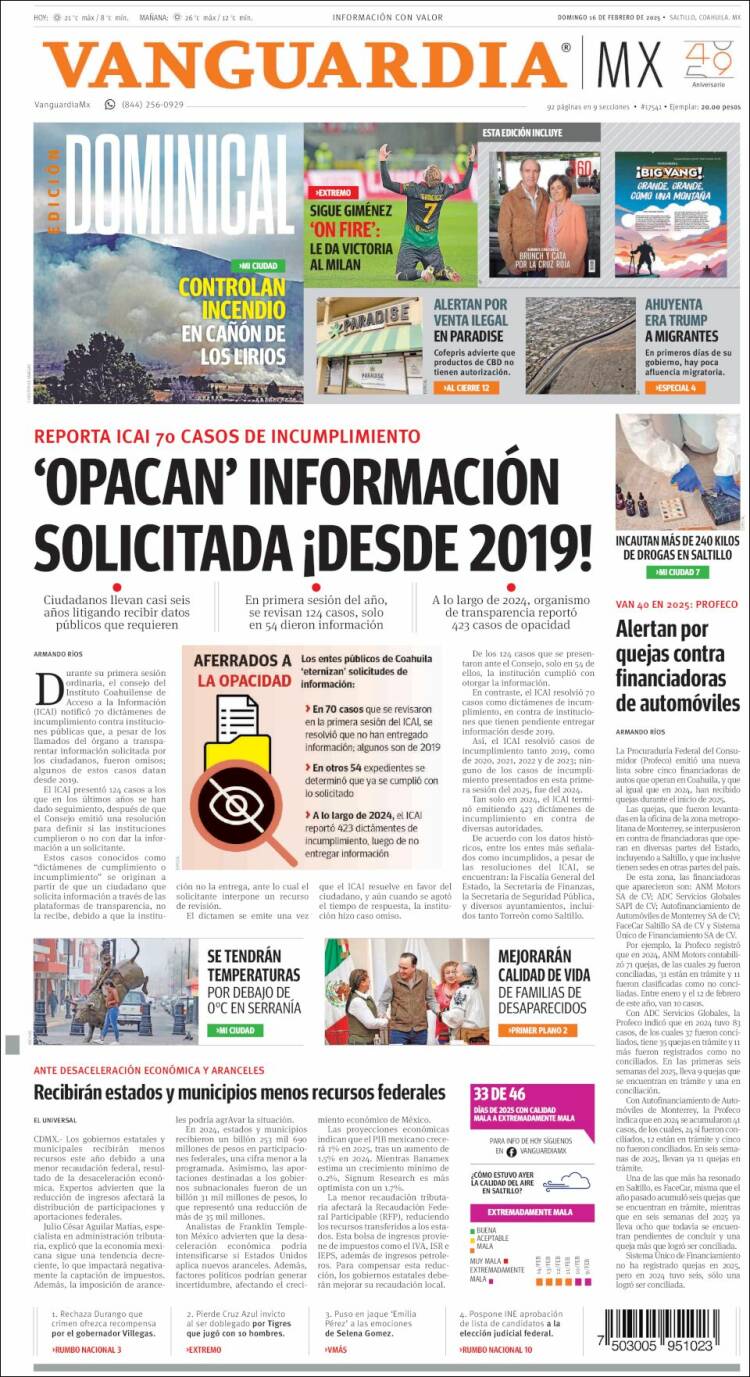 Portada de Vanguardia (Mexico)