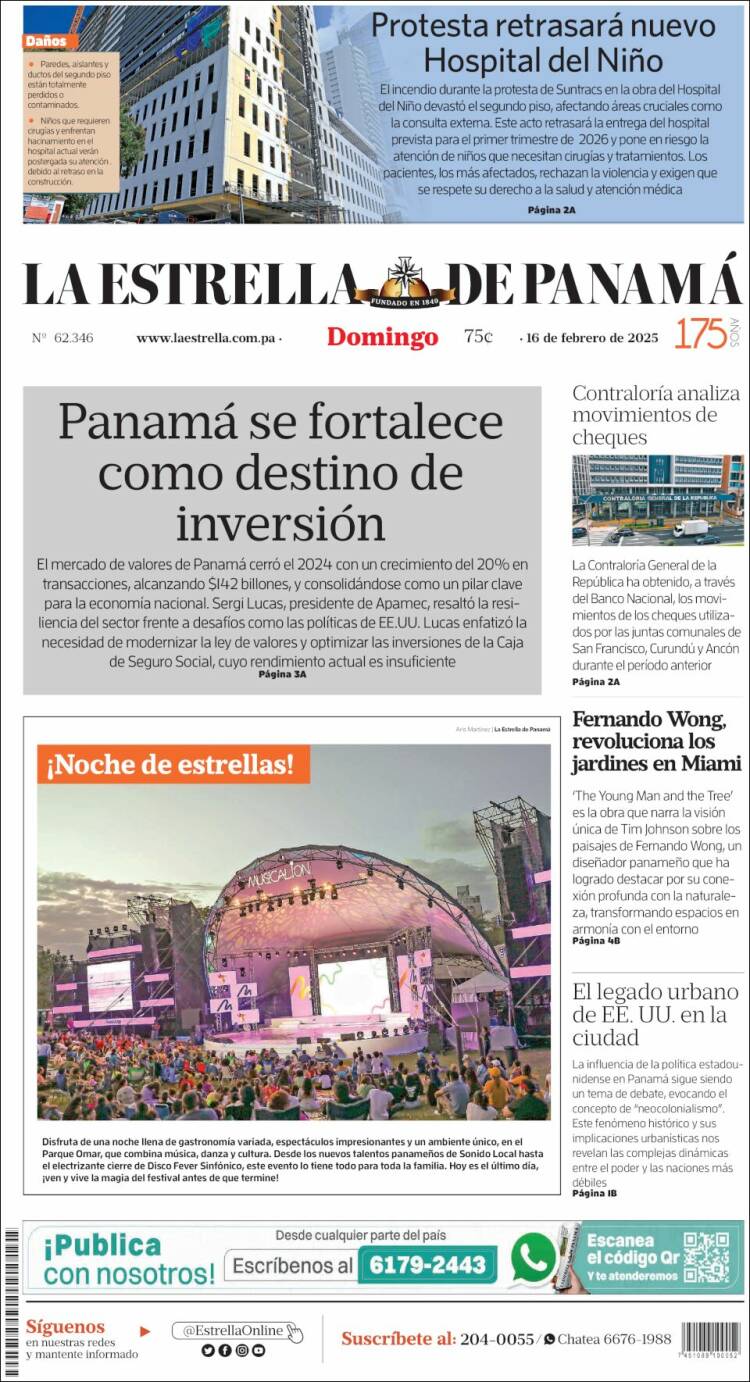 Portada de La Estrella de Panamá (Panamá)