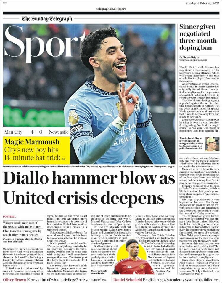 Portada de Telegraph Sport (Reino Unido)