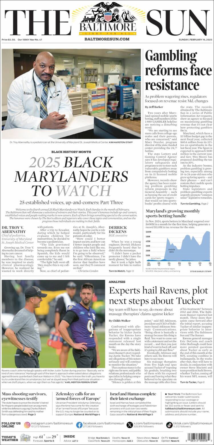 Portada de The Baltimore Sun (USA)