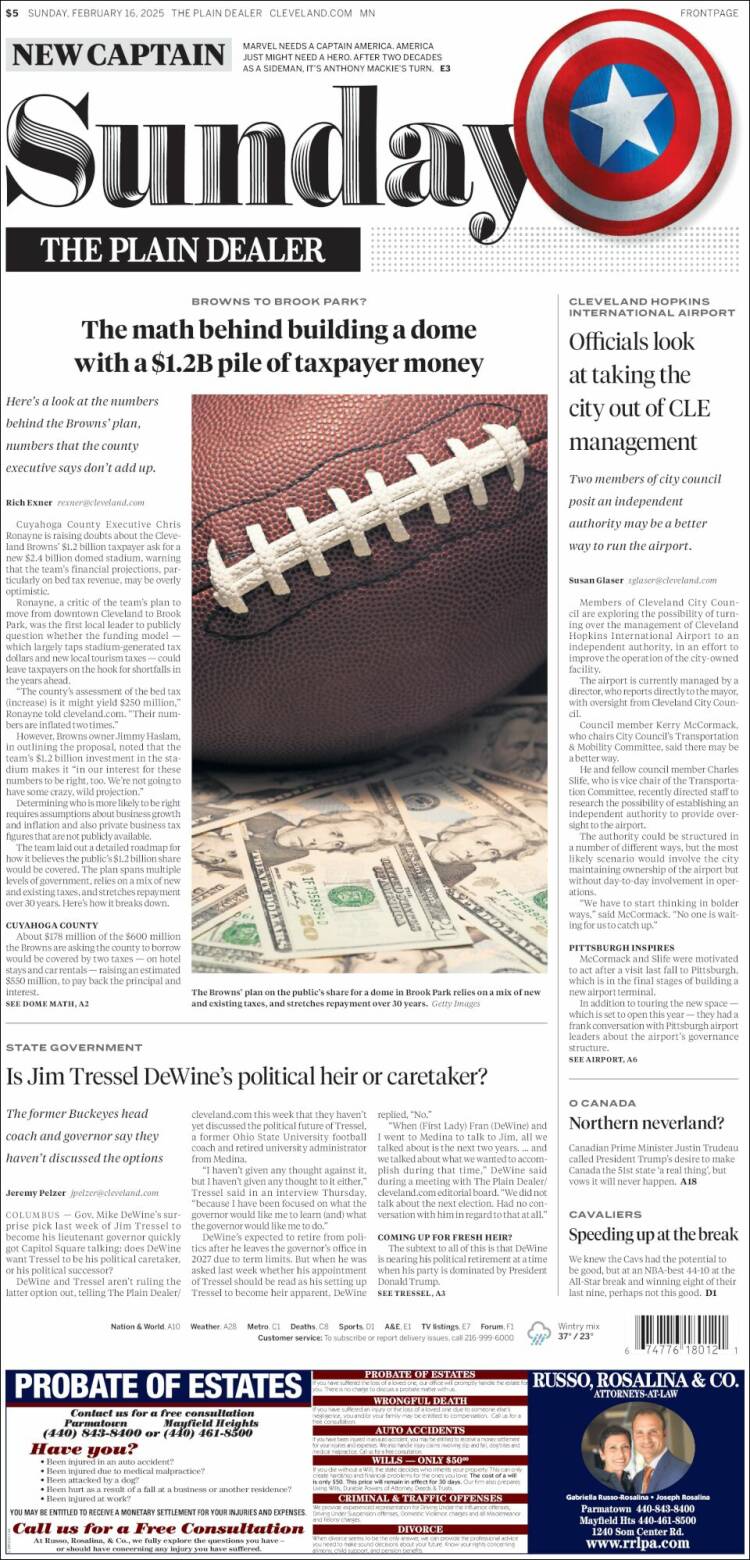 Portada de The Plain Dealer (USA)