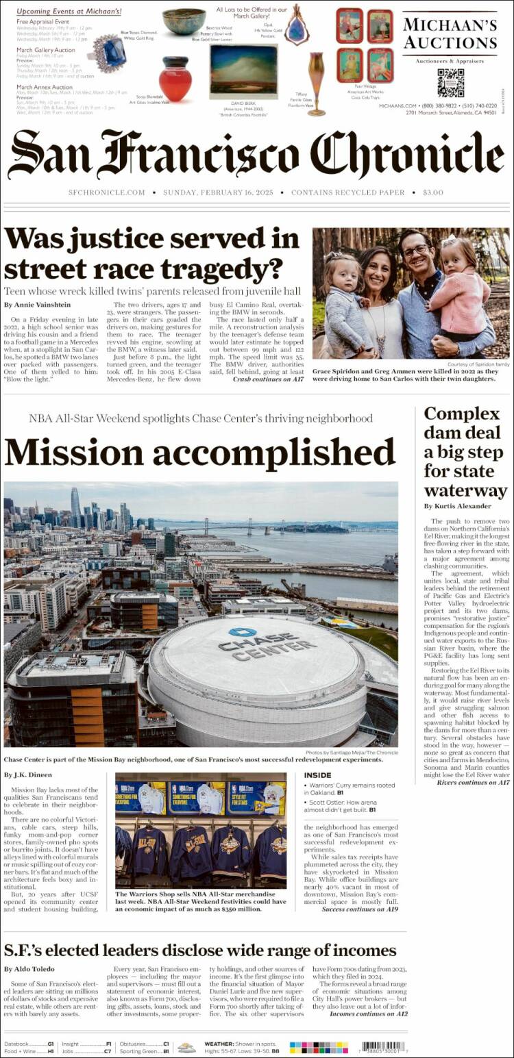 Portada de San Francisco Chronicle (USA)