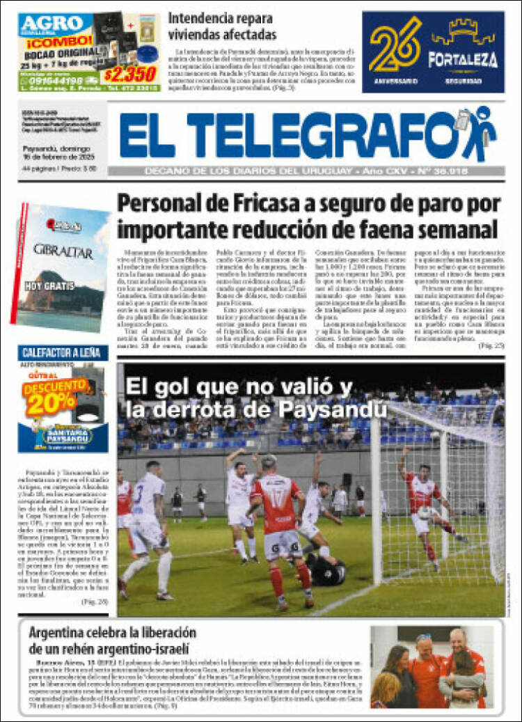 Portada de El Telégrafo (Uruguay)