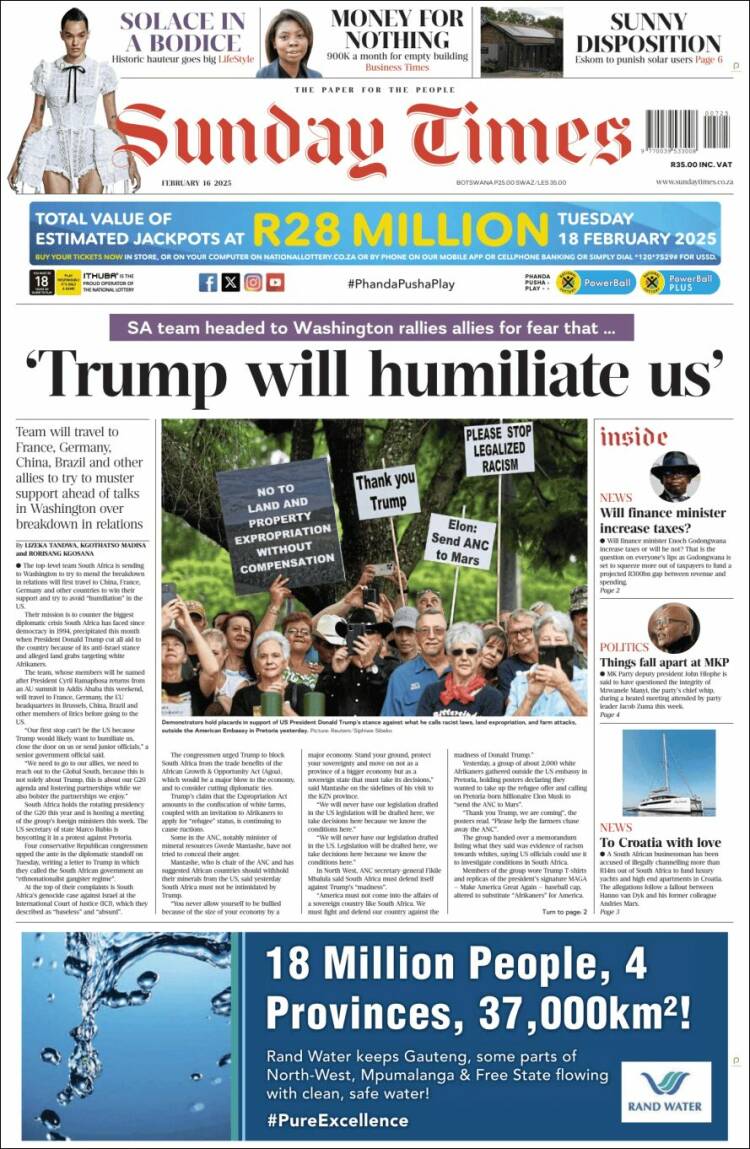 Portada de The Times (South Africa)