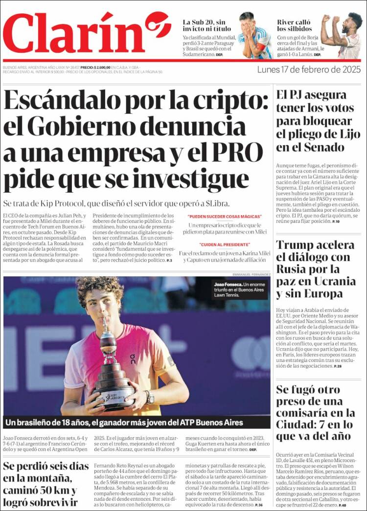 Portada de Clarín (Argentina)