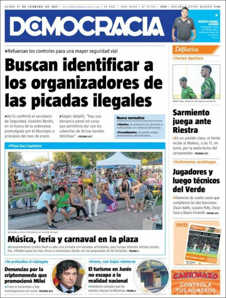 Portada de Diario Democracia (Argentina)