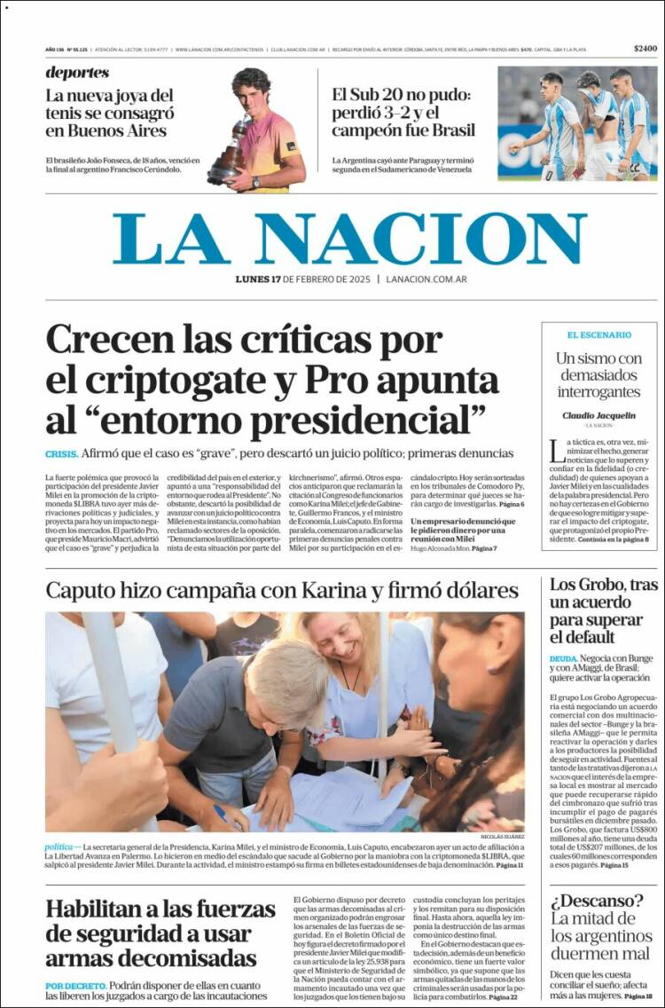 Portada de La Nación (Argentina)