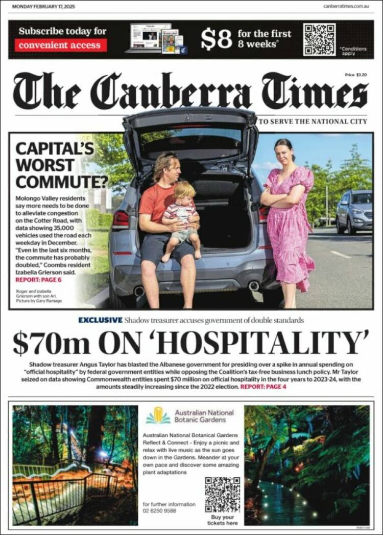 Portada de The Canberra Times (Australia)