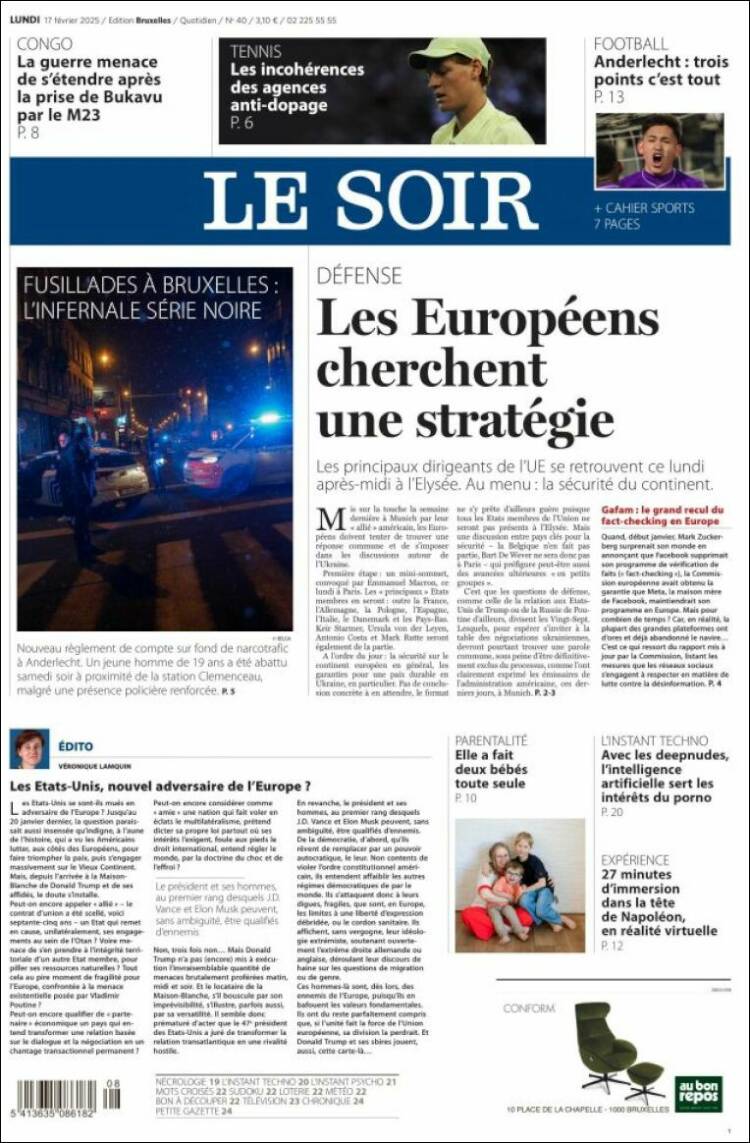 Portada de Le Soir (Belgium)