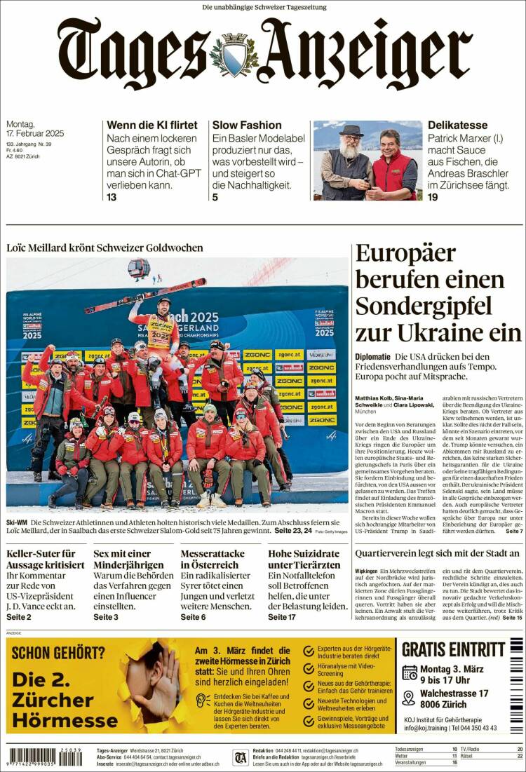 Portada de Tages-Anzeiger (Suiza)