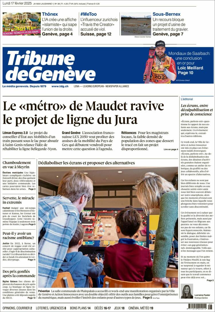 Portada de La Tribune de Genève (Switzerland)