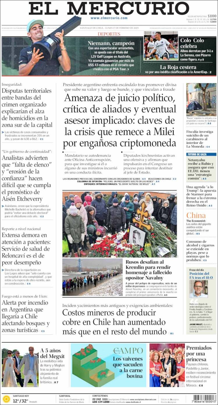 Portada de El Mercurio (Chile)