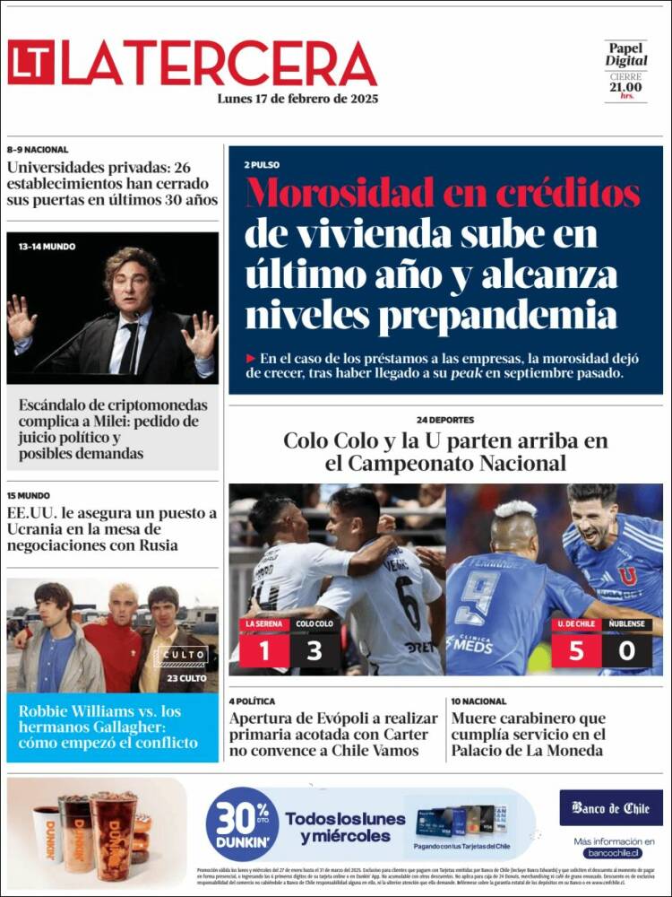 Portada de La Tercera (Chile)