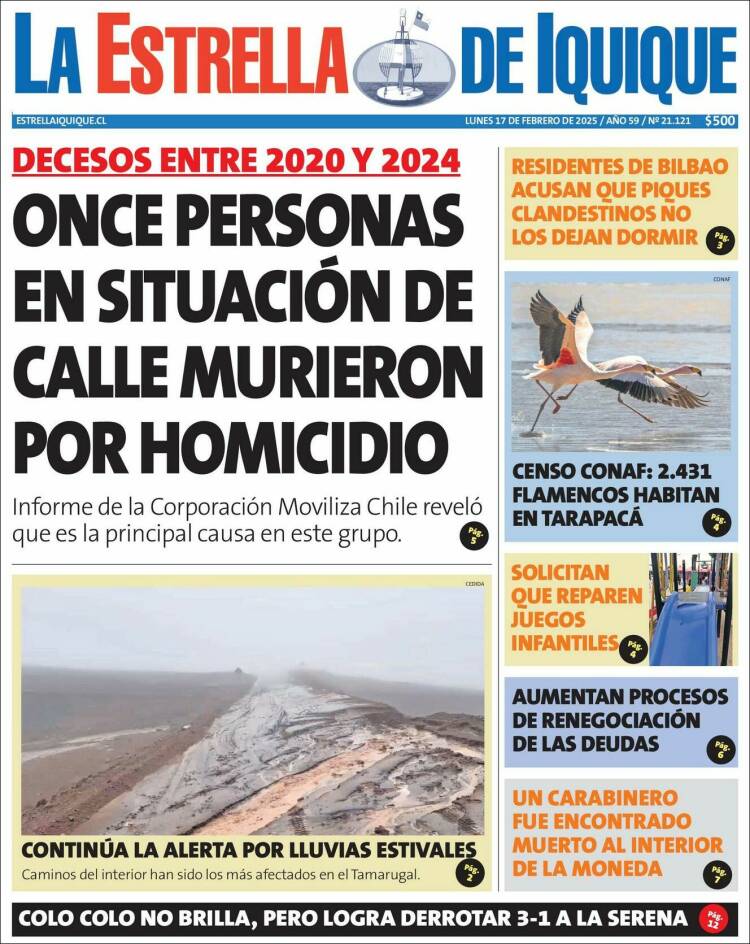 Portada de La Estrella de Iquique (Chile)