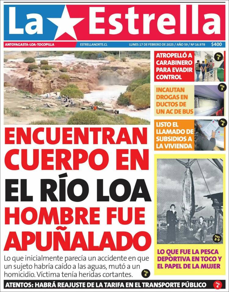 Portada de La Estrella de Loa (Chile)