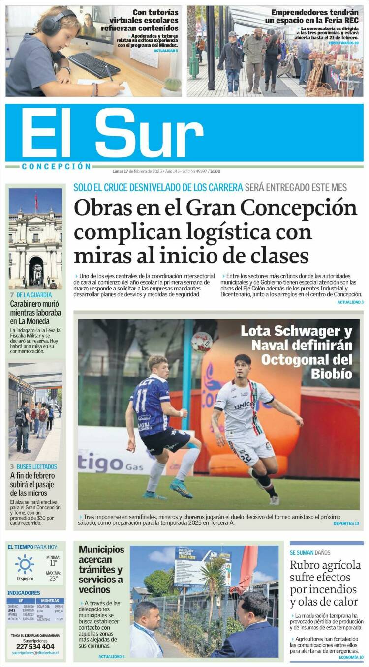 Portada de El Sur (Chile)