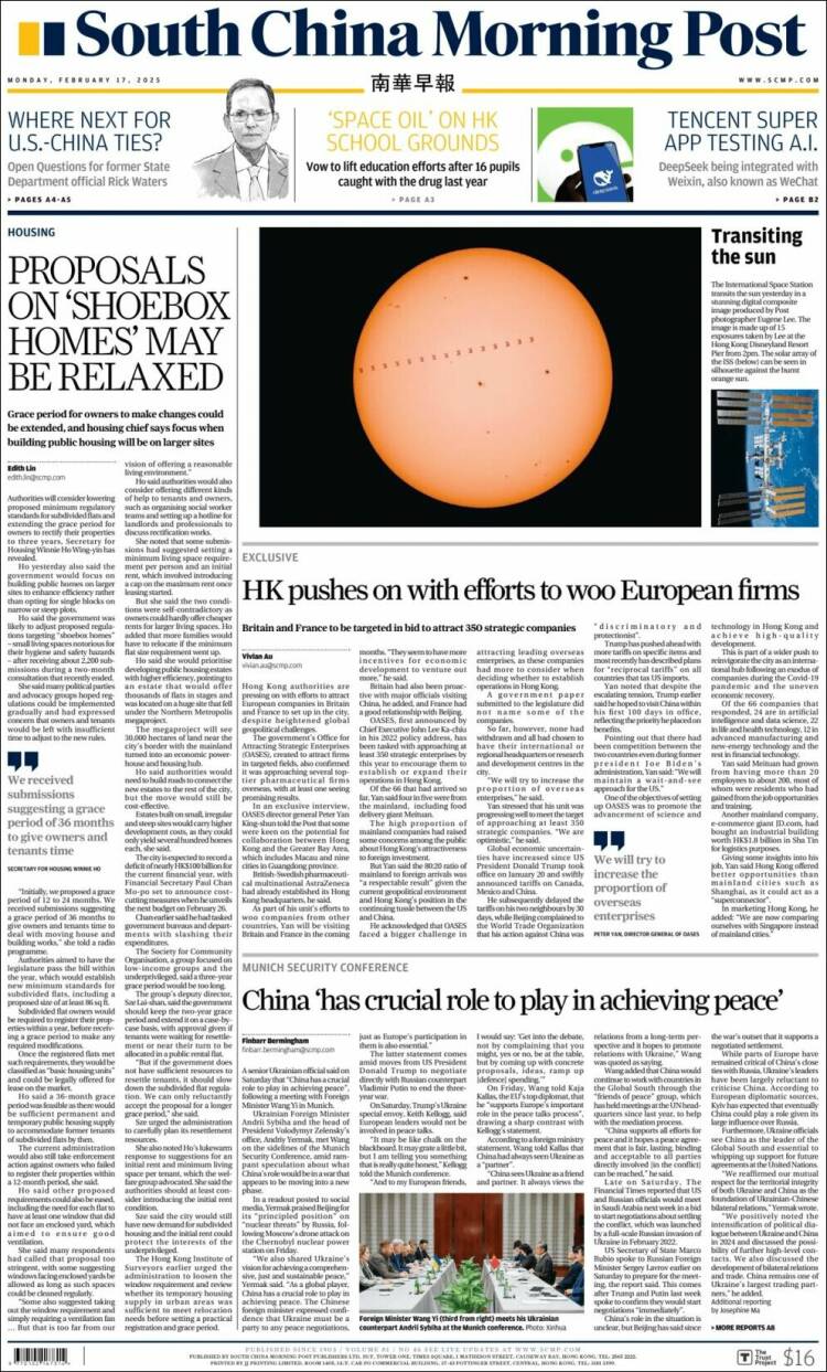 Portada de South China Morning Post (China)