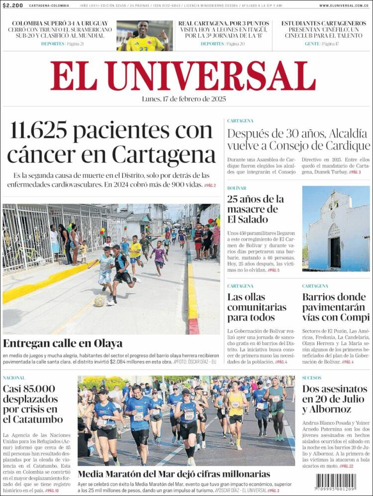 Portada de El Universal (Colombia)