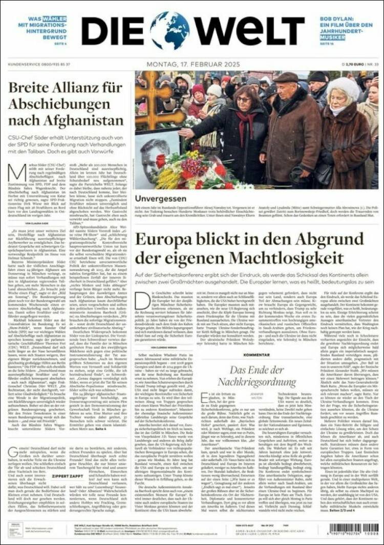 Portada de Die Welt (Alemania)