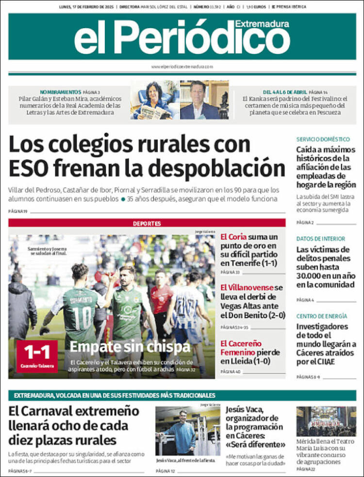 Portada de El Periódico de Extremadura (España)