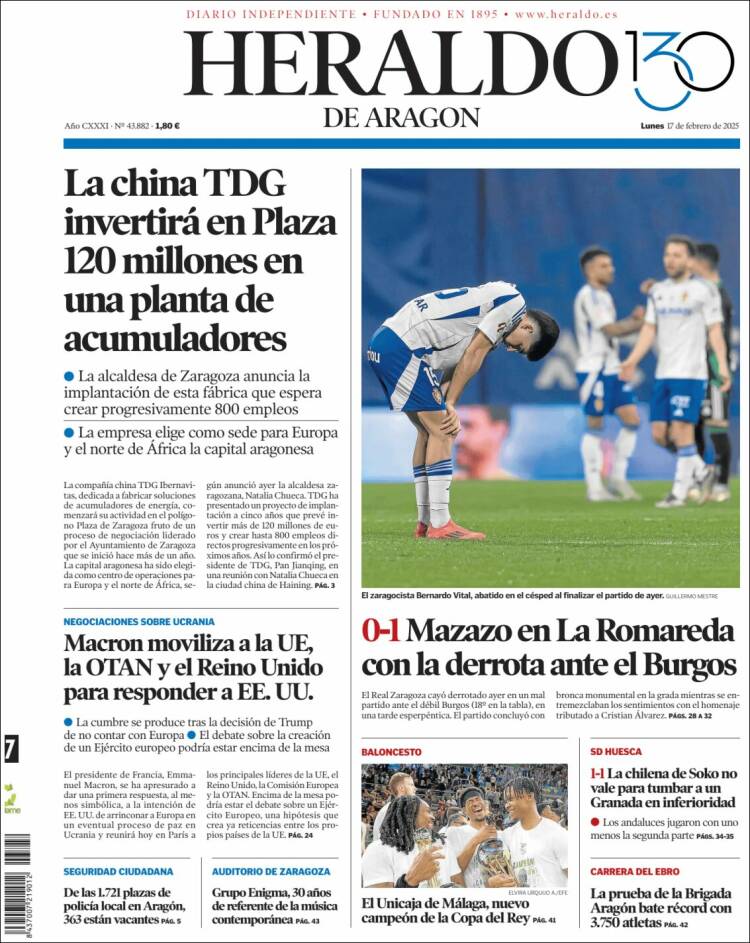 Portada de Heraldo de Aragón (España)