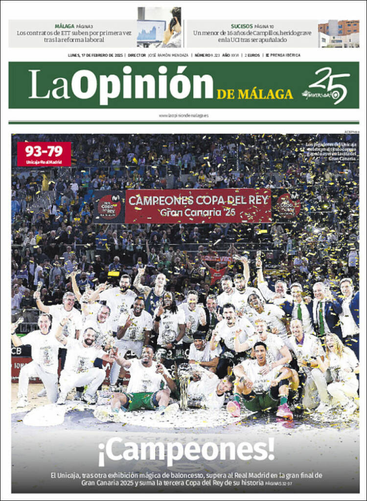 Portada de La Opinión de Málaga (España)