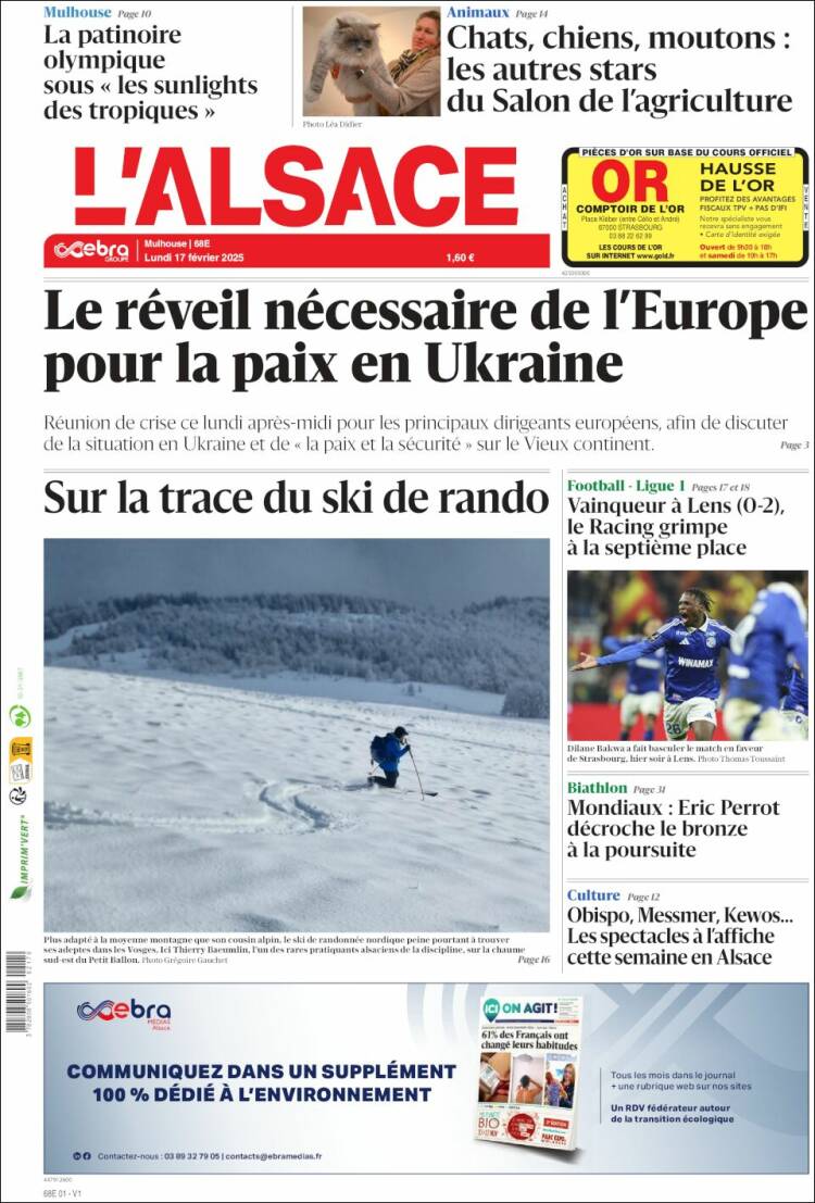 Portada de Journal L'Alsace (Francia)