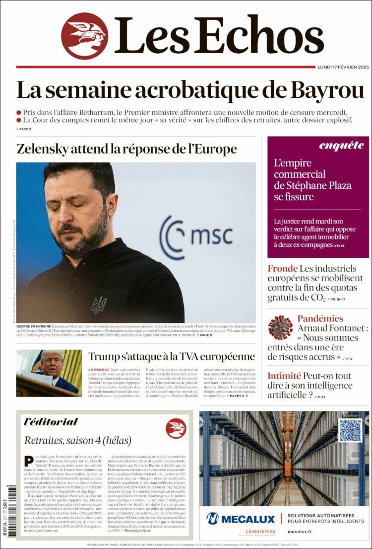 Portada de Les Echos (France)