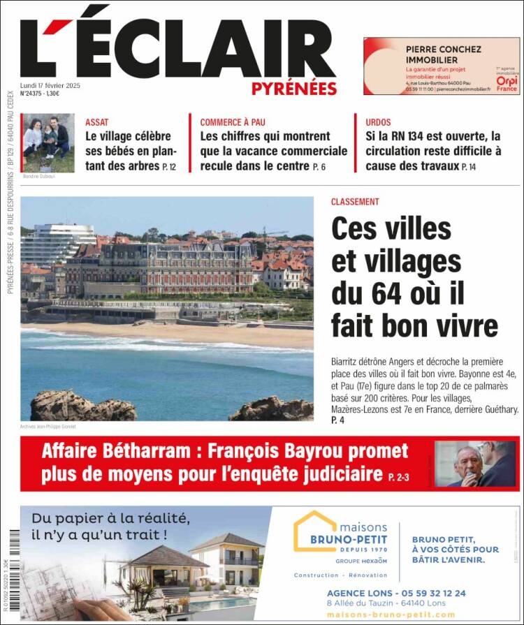 Portada de L'Eclair des Pyrénées (France)